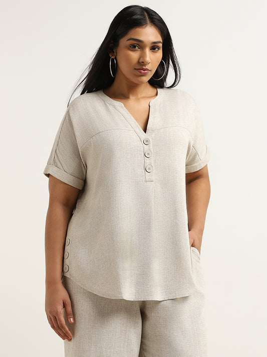 Gia Beige Buttoned Linen Top