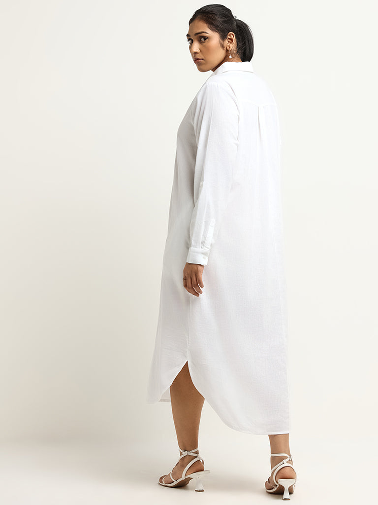 Gia Solid White Blended Linen Shirt Dress
