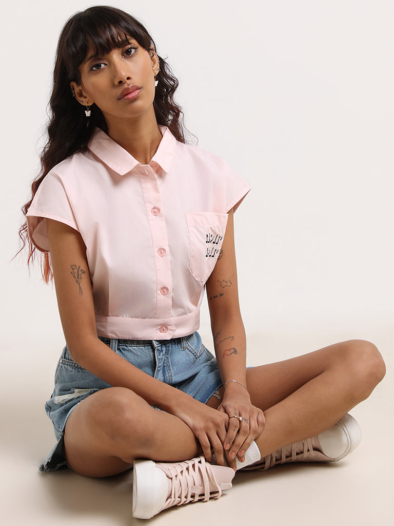 Nuon Pink Cotton Cropped Shirt