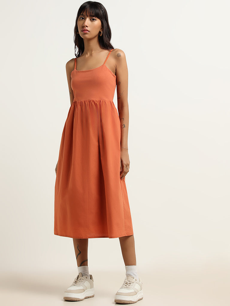 Nuon Orange Cotton Strappy Midi Dress