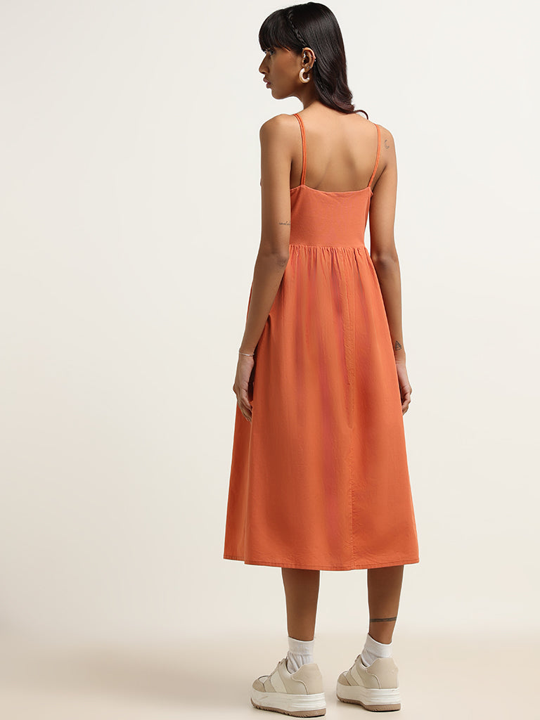 Nuon Orange Cotton Strappy Midi Dress