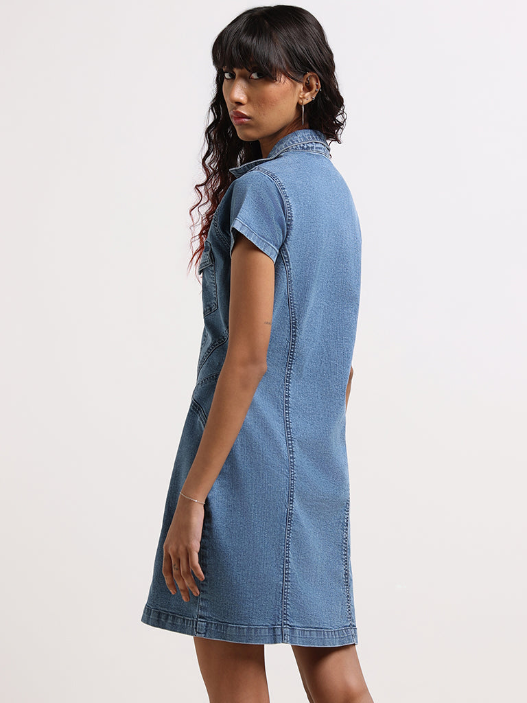 Nuon Light Blue Seam Detail Denim Shirt Dress