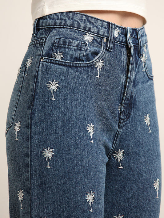 Nuon Blue Embroidered High Rise Jeans