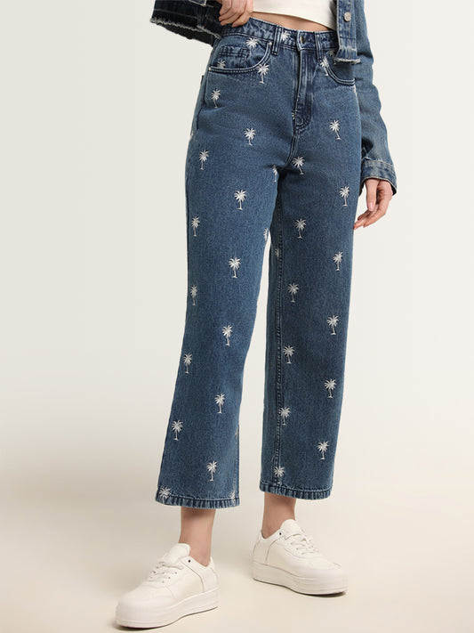 Nuon Blue Embroidered High Rise Jeans