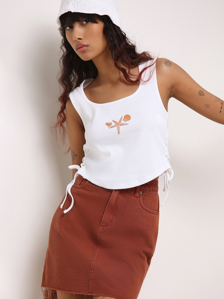 Nuon White Side Tie Up Crop Top