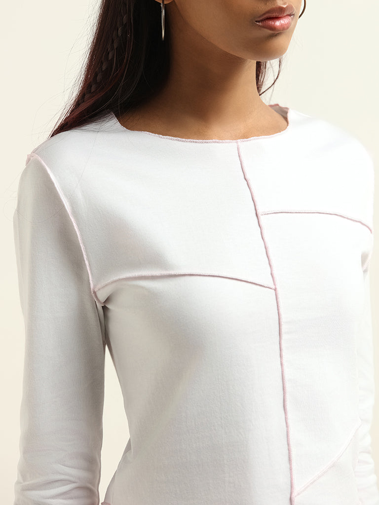 Nuon White Cotton Asymmetric T-Shirt
