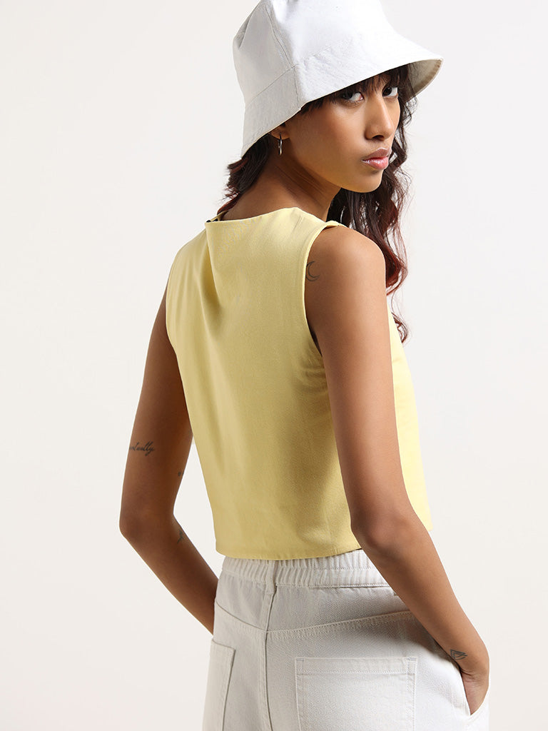Nuon Yellow Textured Cotton Blend Crop T-Shirt