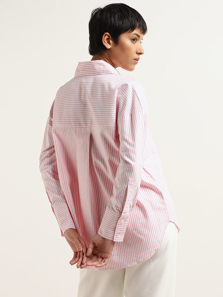 Wardrobe Pink Contrast Striped Cotton Shirt