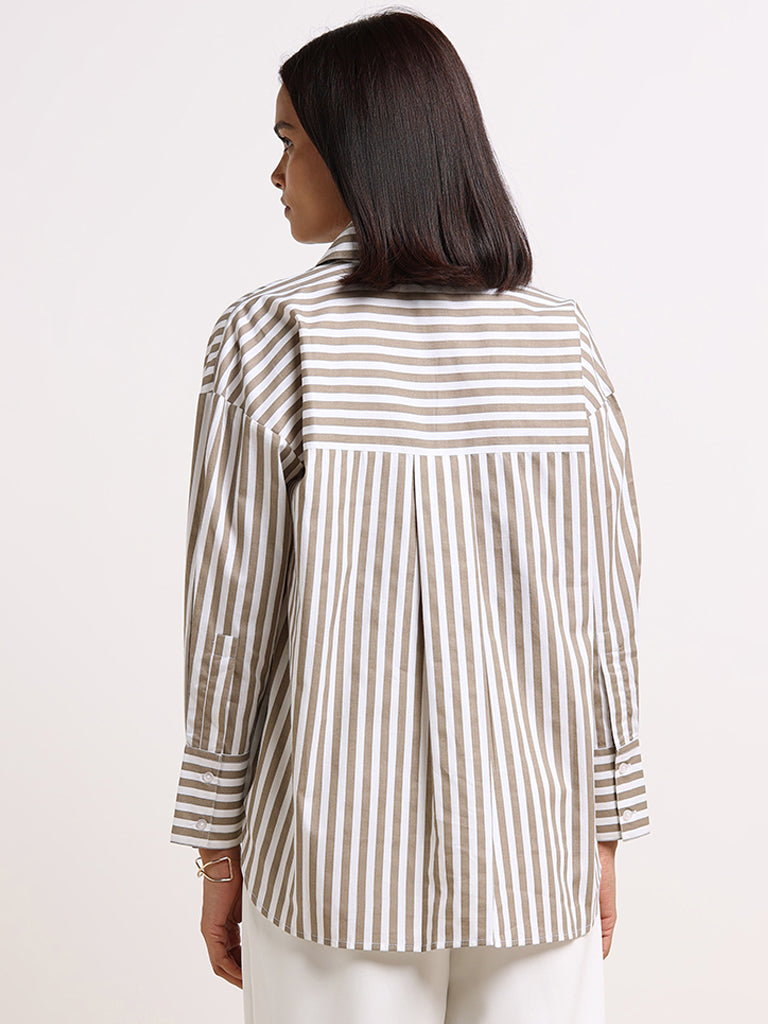 Wardrobe Taupe Striped Shirt