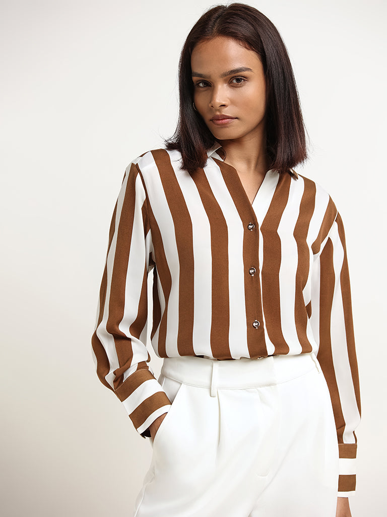 Wardrobe Brown Striped Shirt