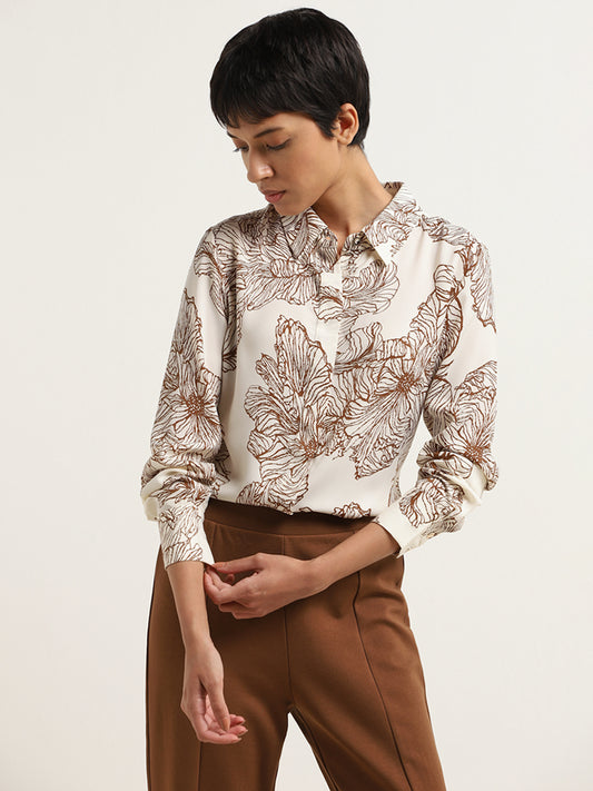 Wardrobe Brown Floral Printed Shirt