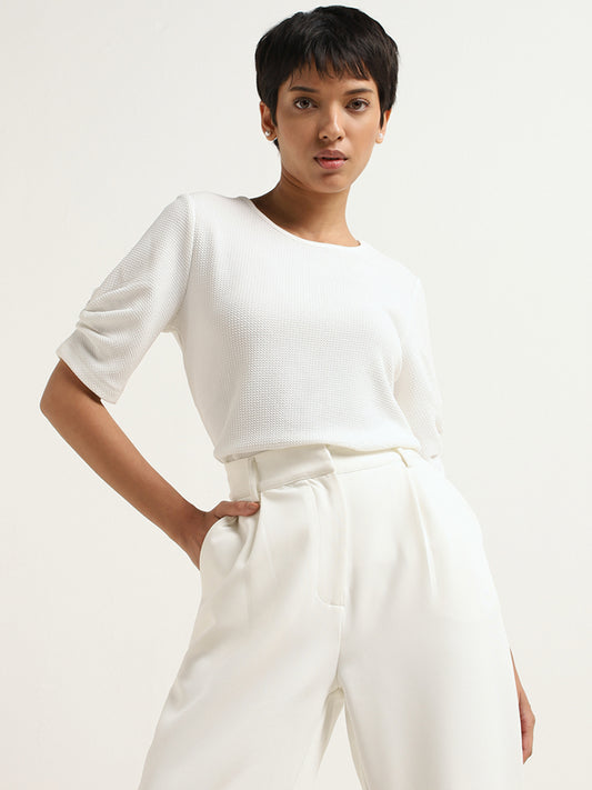 Wardrobe White Self-Patterned Top