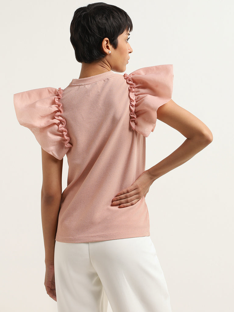Wardrobe Dusty Pink Ruffled Sleeve Top