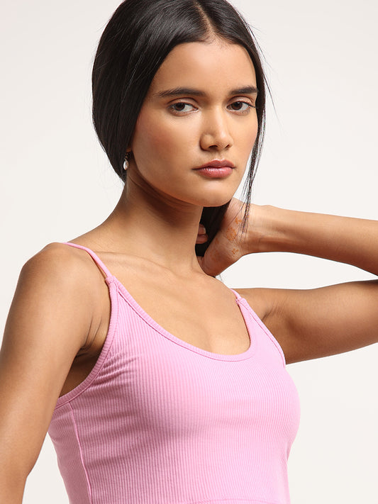 Nuon Pink Ribbed Cotton Crop Top