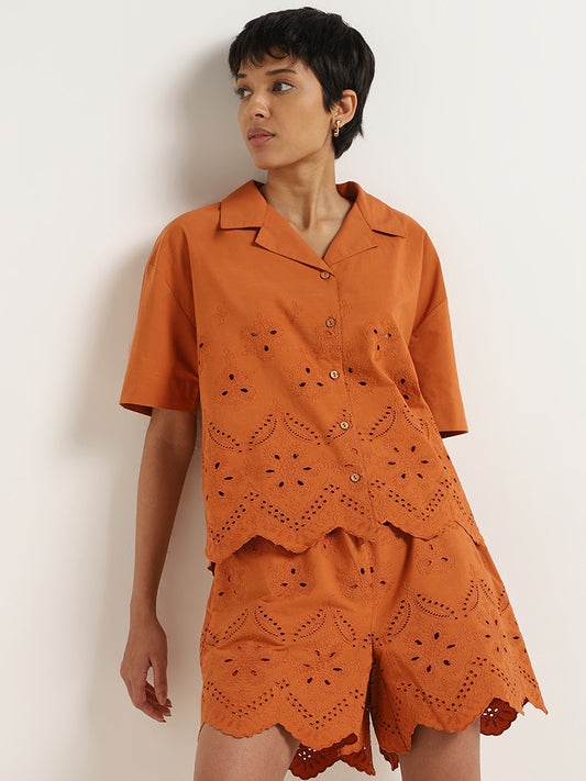 LOV Rust Orange Cotton Schiffli Shirt