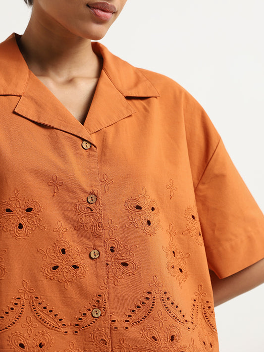 LOV Rust Orange Schiffli Shirt