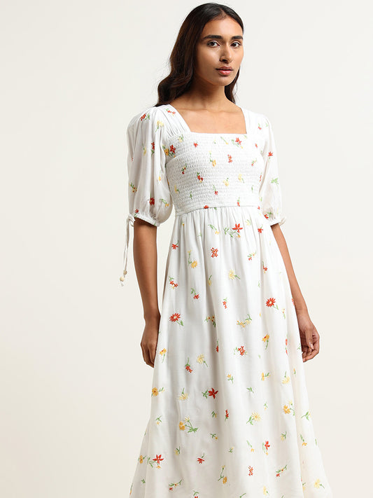 LOV Off-White Floral Cotton Dress