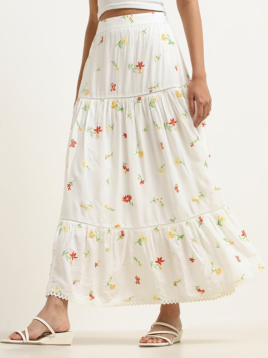 LOV Off-White Tiered Maxi Skirt