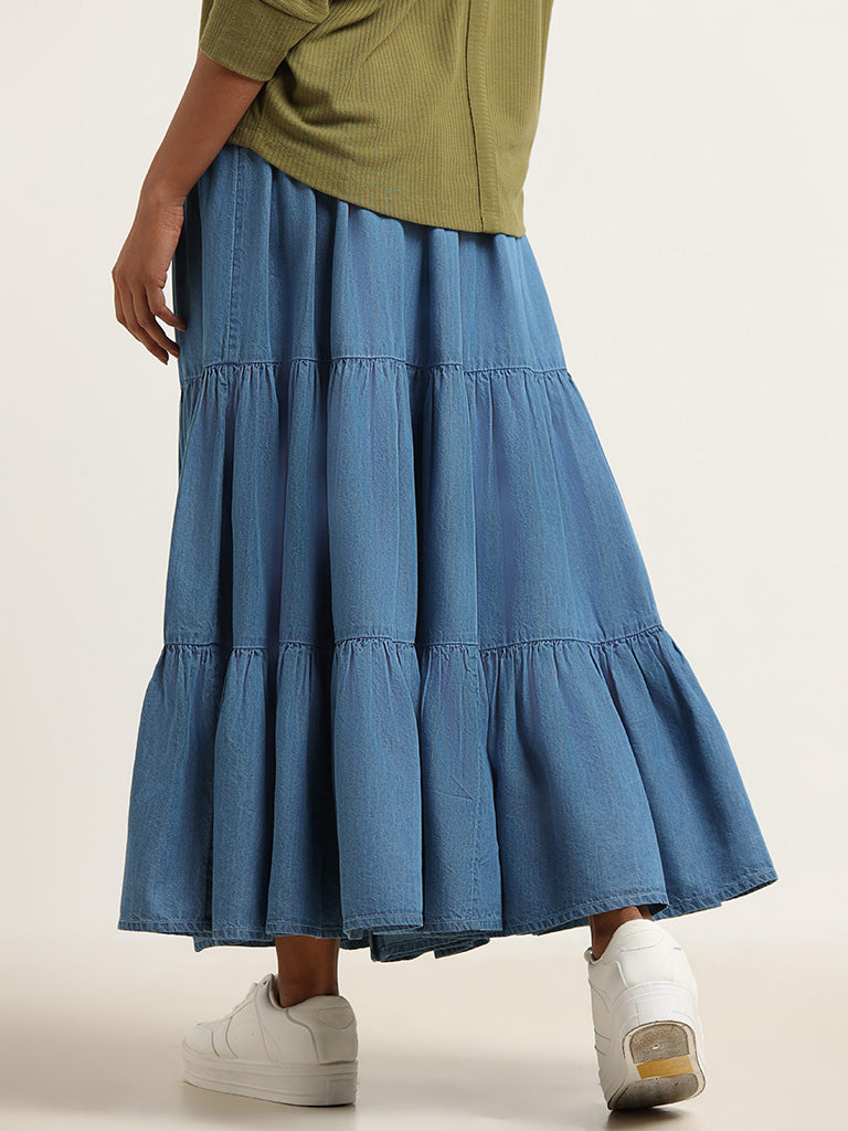 LOV Blue Solid Tiered Skirt