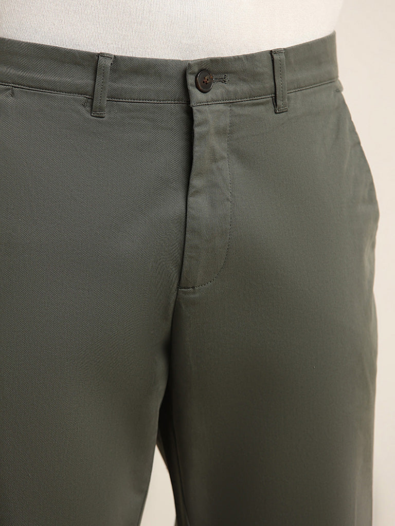 Ascot Dark Olive Mid Rise Cotton Blend Relaxed Fit Chinos