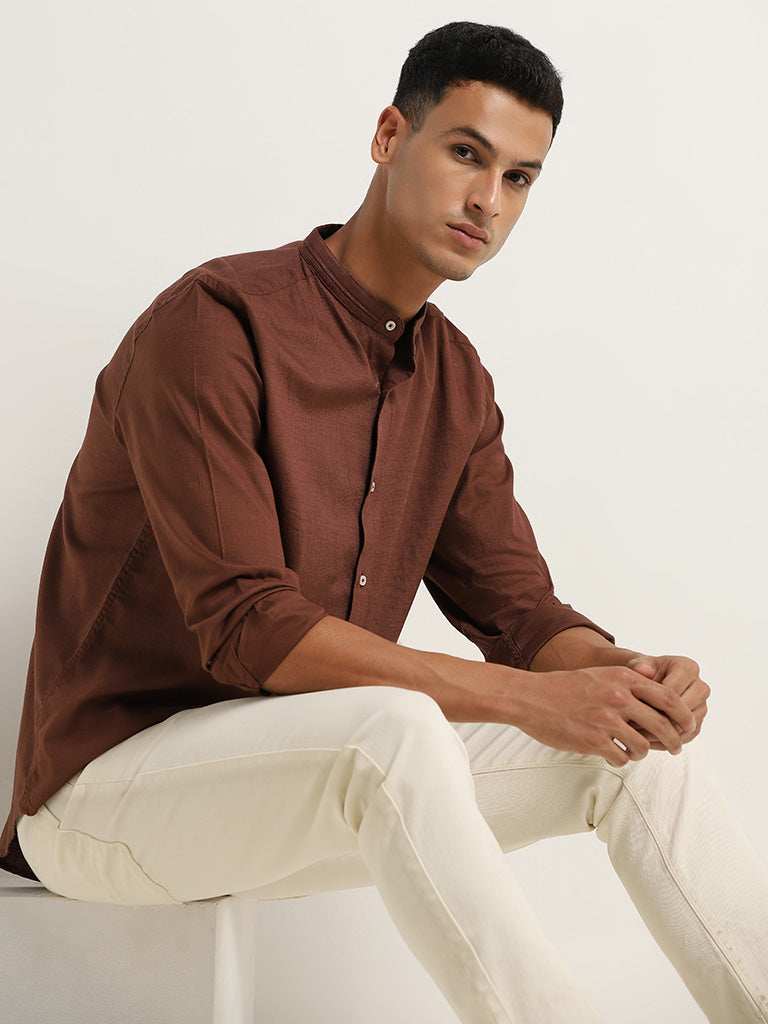 Ascot Brown Relaxed Fit Solid Cotton Shirt