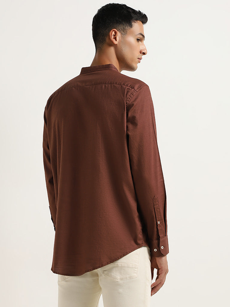 Ascot Brown Relaxed Fit Solid Cotton Shirt