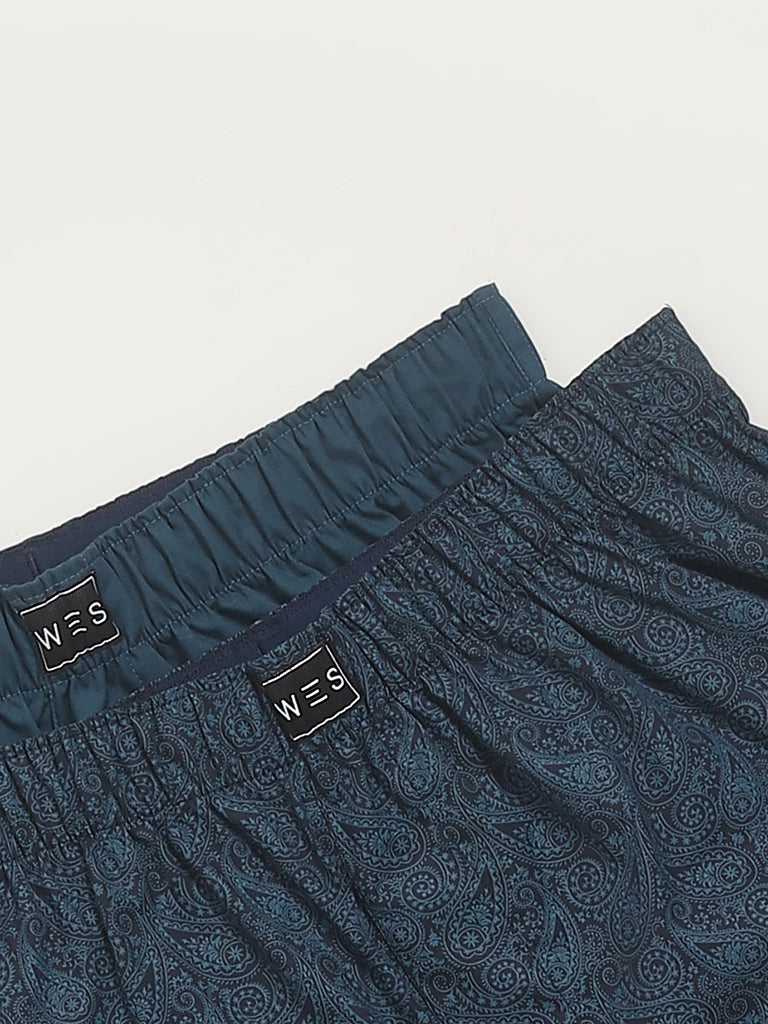 WES Lounge Teal Assorted Boxers - Pack of 2