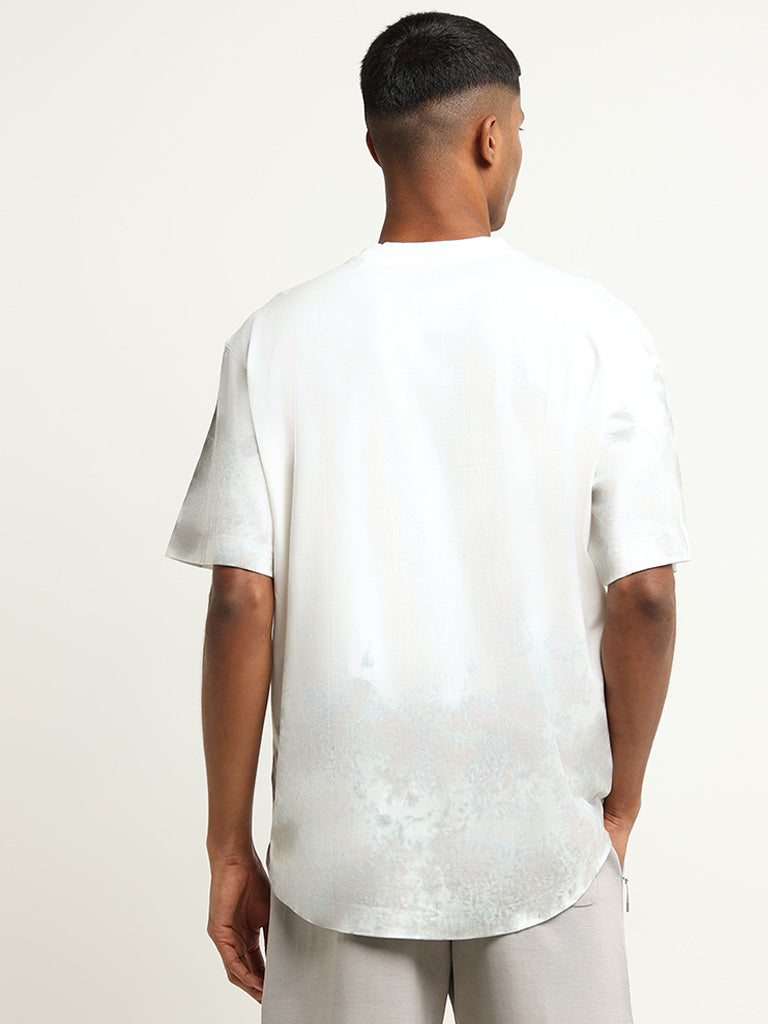 Studiofit Off-White Printed Cotton Relaxed Fit T-Shirt