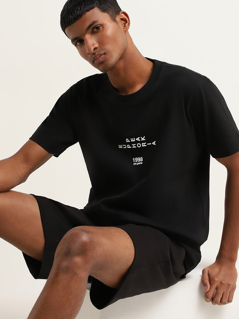 Studiofit Black Printed Relaxed-Fit T-Shirt