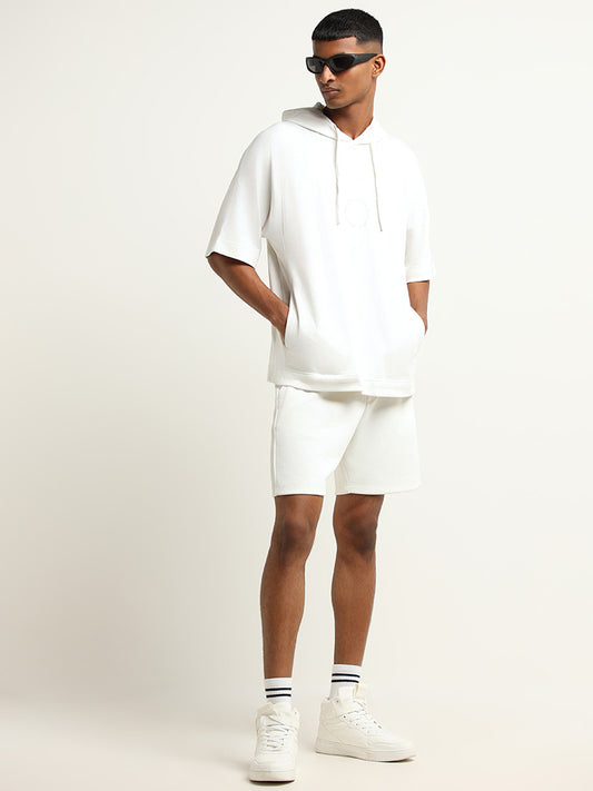 Studiofit White Solid Mid Rise Cotton Relaxed Fit Shorts