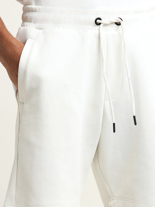 Studiofit White Solid Mid Rise Cotton Relaxed Fit Shorts