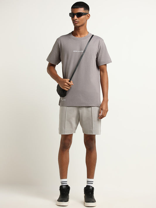 Studiofit Grey Solid Mid Rise Relaxed Fit Shorts