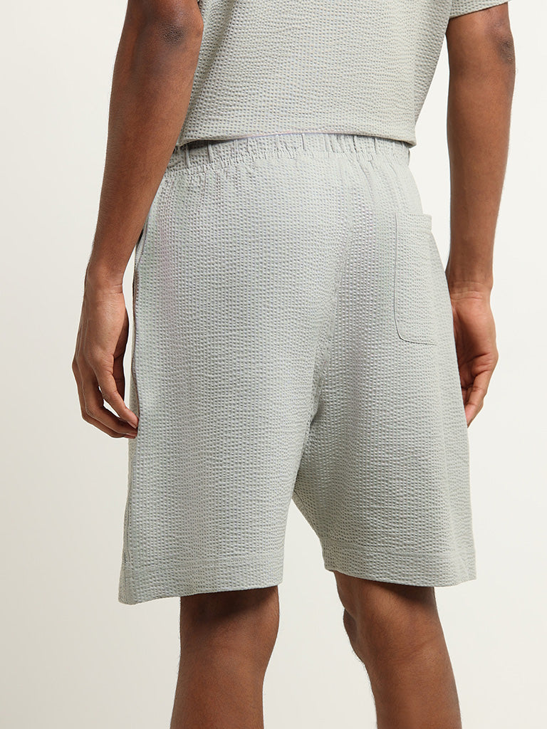 Studiofit Sage Green Ribbed Textured Mid Rise Relaxed Fit Shorts