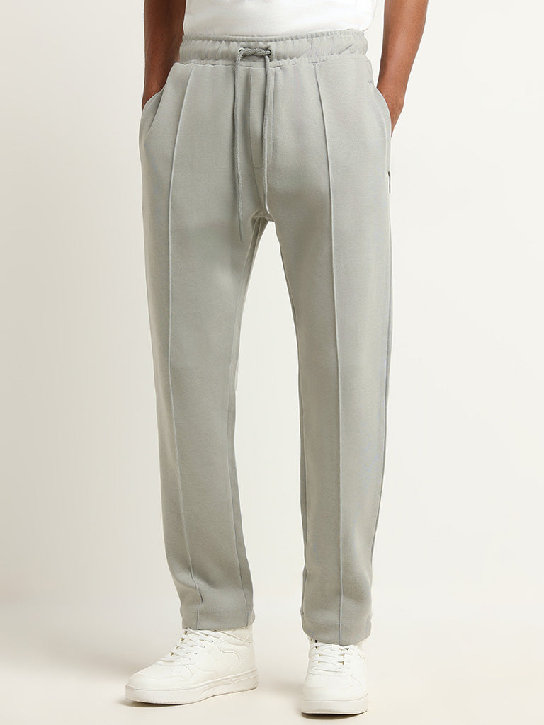 Studiofit Sage Green Front-Seam Mid Rise Cotton Blend Relaxed Fit Track Pants