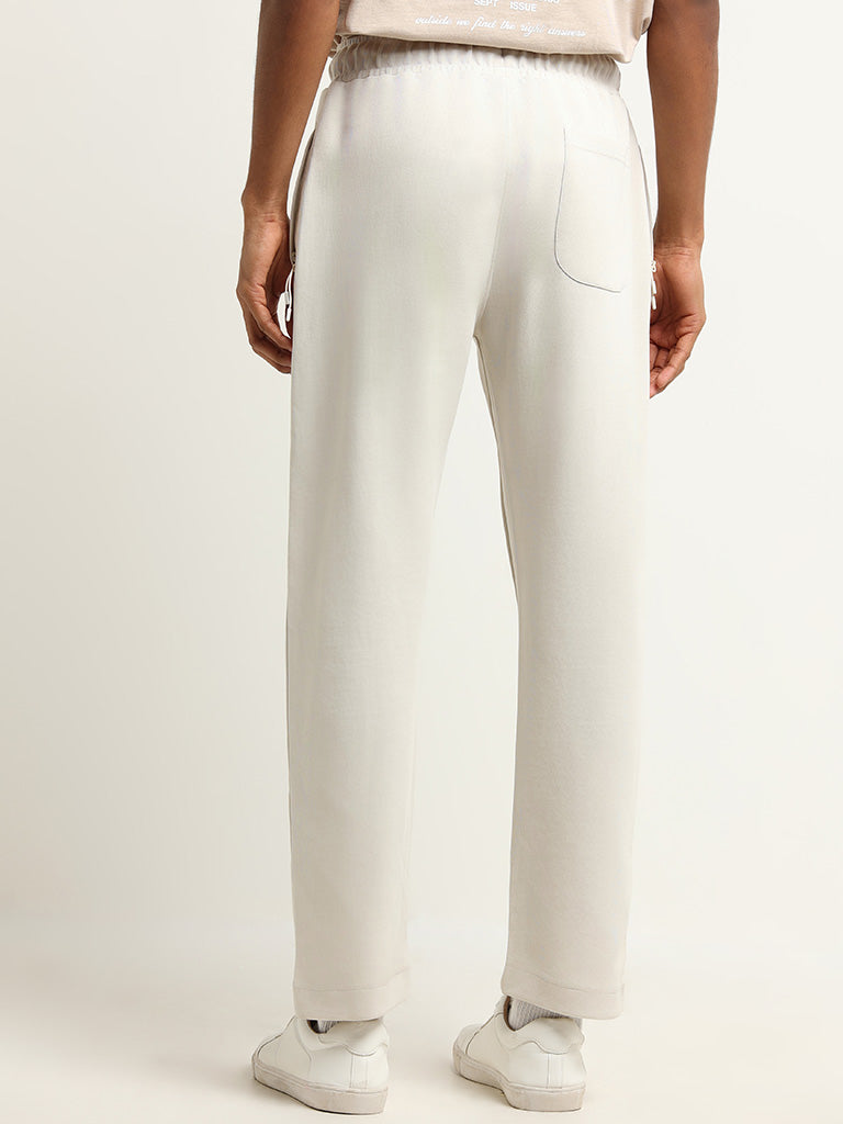 Studiofit Off-White Front-Seam Mid Rise Relaxed Fit Track Pants