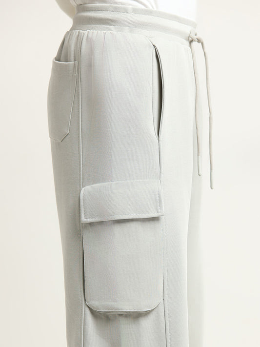 Studiofit Grey Mid Rise Cotton Blend Straight Fit Cargo Pants