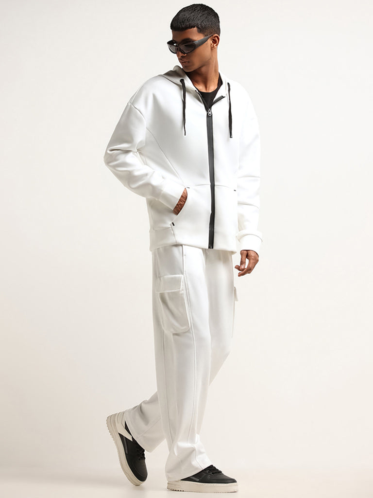 Studiofit White Mid Rise Straight Fit Cargo Pants