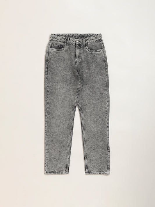 Y&F Kids Grey Straight Fit Mid Rise Denim Jeans
