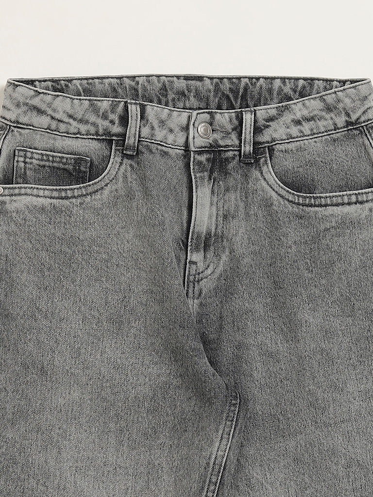 Y&F Kids Grey Straight Fit Mid Rise Denim Jeans
