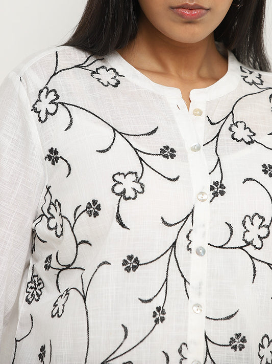 Diza White Floral Embroidery Tunic