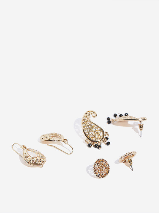 Westside Accessories Gold Paisley Earrings Set - Pack of 3