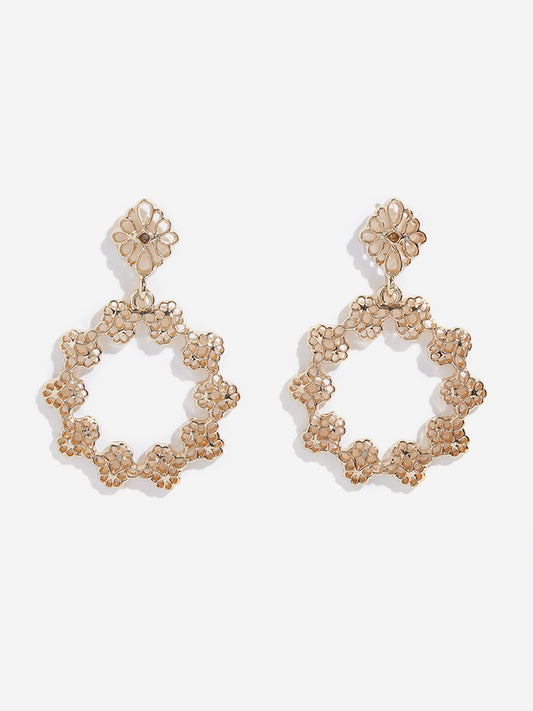 Westside Accessories Gold Floral Design Round Earrings