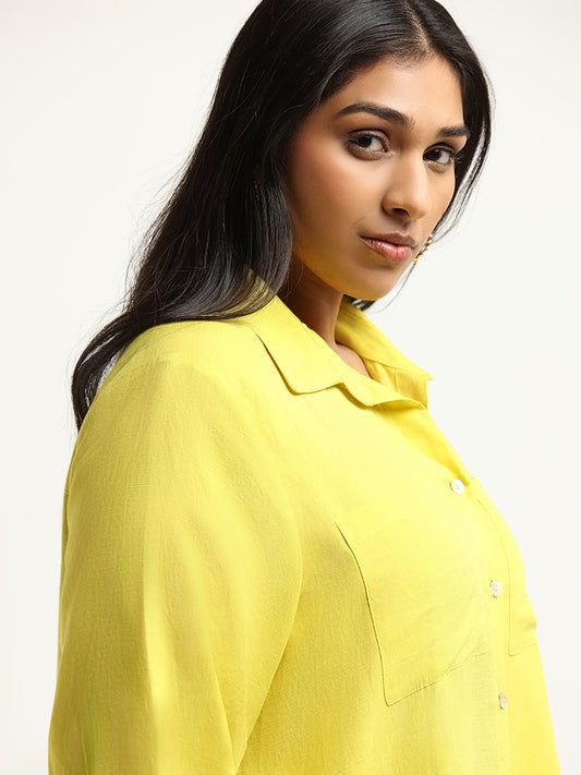 Gia Yellow Relaxed-Fit Blended Linen Shirt