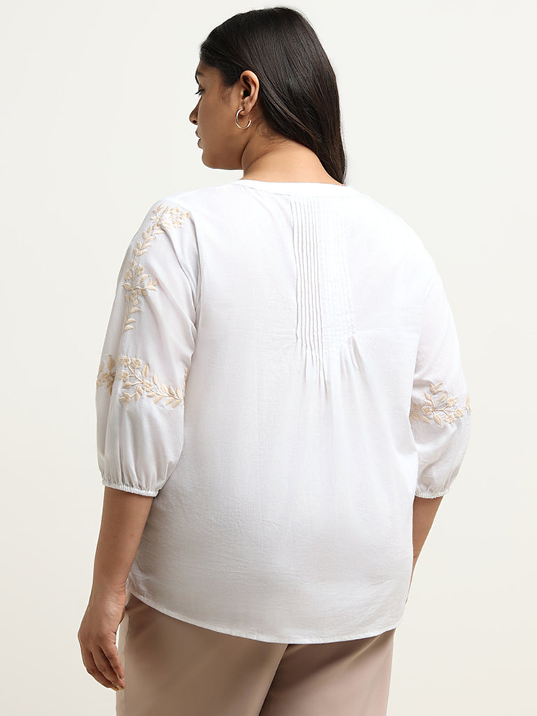 Gia White Pintuck Embroidered Shirt