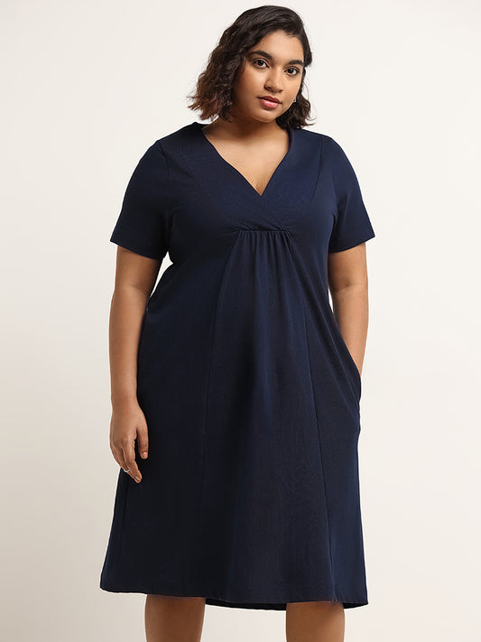 Gia Navy Solid A-Line Dress