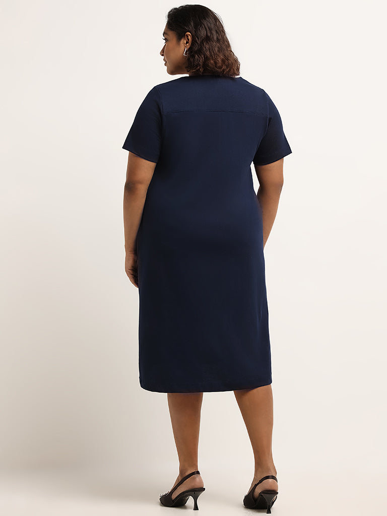 Gia Navy Solid Cotton A-Line Dress