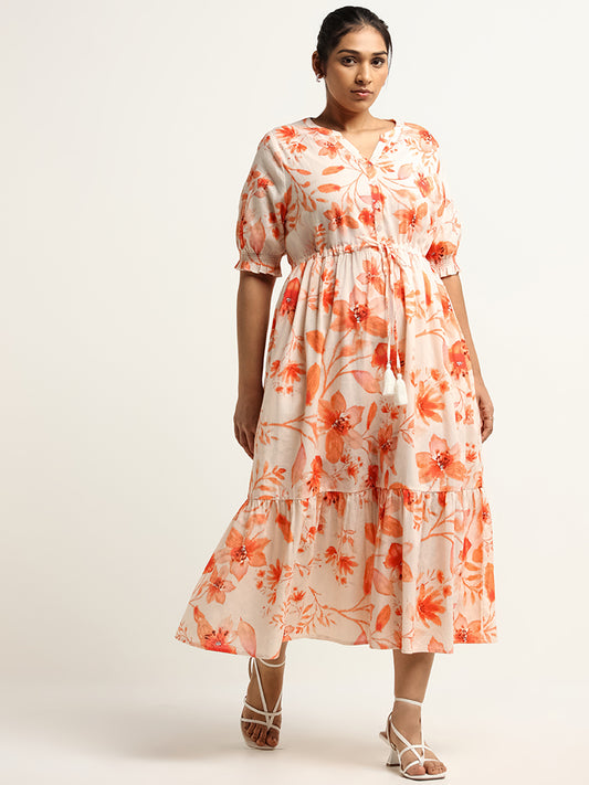 Gia Orange Floral Print Maxi Dress