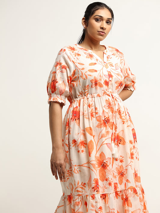 Gia Orange Floral Print Maxi Dress