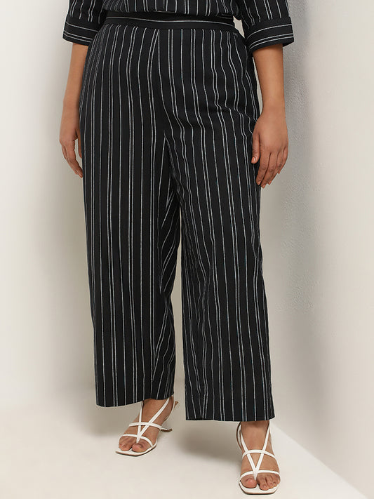 Gia Black Striped Cotton Wide-Leg Pants