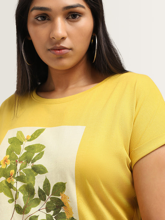 Gia Yellow Printed Cotton T-Shirt